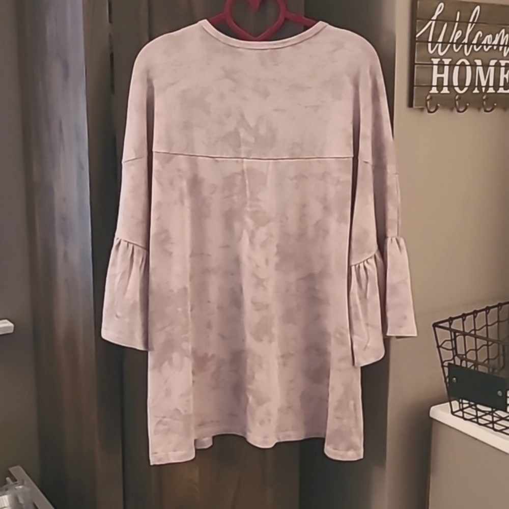 Gilli XL 3/4 ruffled sleeve light stone washed cotton open cardigan - Picture 3 of 12